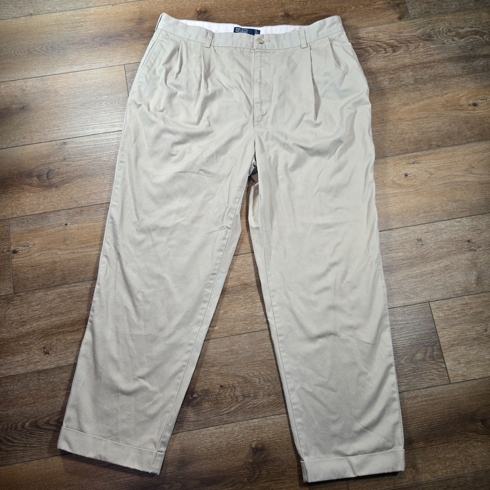 Vintage 90s Polo Ralph Lauren Hammond Pants Mens 40x30 Khaki Pleated Cuffed